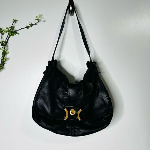 B. Makowsky Women's Black 100% Genuine Leather Hobo Shoulder Bag - Picture 1 of 16